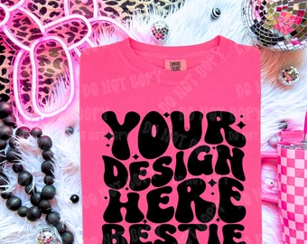 Comfort Colors Tshirt Mockup, CC1717 neon pink, folded front of shirt, digital mock up