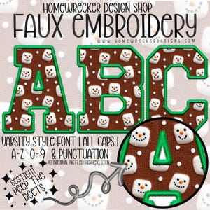 Boneco de neve de chocolate quente com marshmallow Alpha Verde, Bordado falso Alpha, Estilo de letras universitário Alpha, Clipart, Crie seu próprio design, Digital