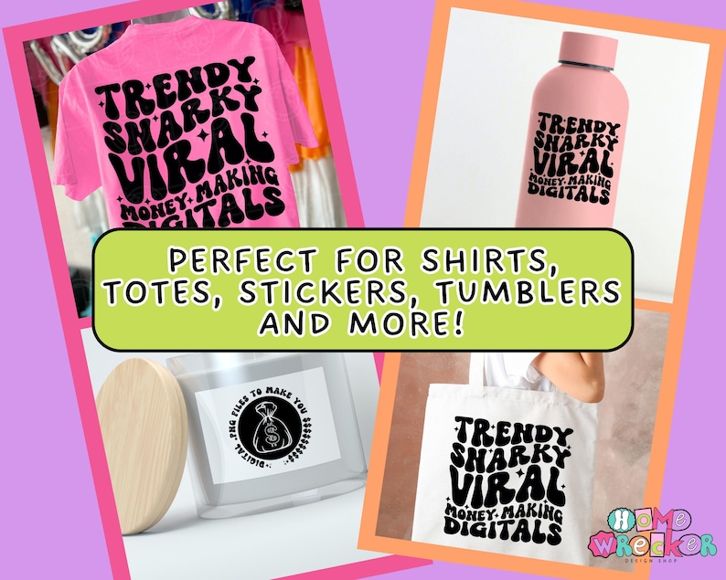 three different t - shirts with the words perfect for shirts, totes, stick