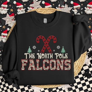 Falcons Christmas themed Mascot PNG Christmas School Spirit, Holiday Mascot, Game day Christmas Festive Faux Embroidery Digital Download