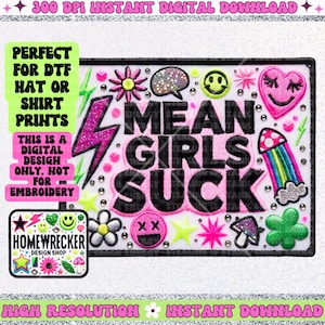Mean Girls Suck、フェイク刺繍パッチ、帽子パッチ、デジタルダウンロード、PNG