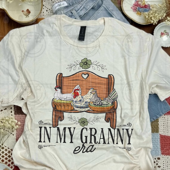 In My Granny Era Vintage Farmhouse Chicken Wooden Heart Bench Shirt Design PNG Digital Download