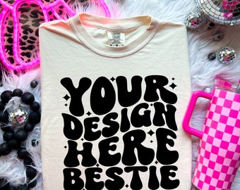 Comfort Colors Mockup, CC1717 ivory, flat lay, Retro disco ball, checkered print, digital download