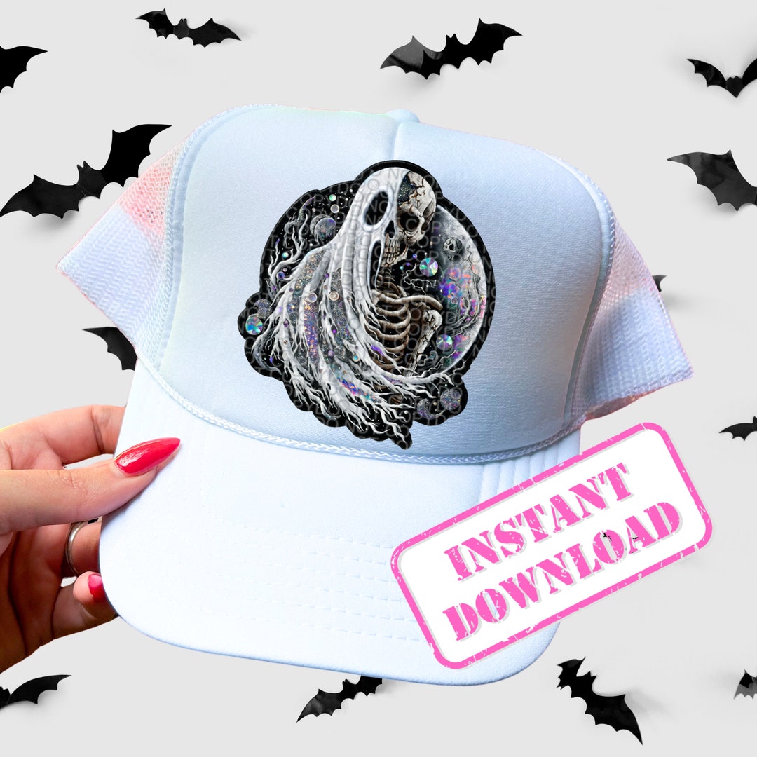 Half Ghost Half Skeleton Digital Patch, Faux Embroidery, Spooky Season