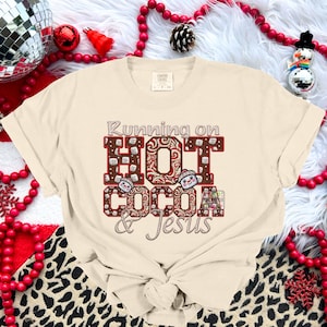 Running on Hot Cocoa and Jesus PNG Hot Cocoa, Peppermint, Hot Cocoa and Marshmallows Tshirt Design PNG Faux Embroidery