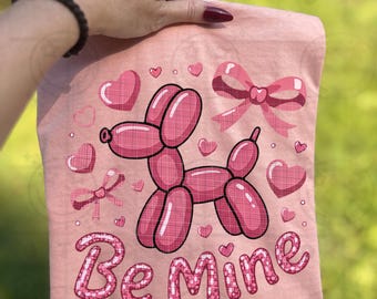 Be mine Valentines Day Balloon Dog Bow Hearts Pink digital Download PNG