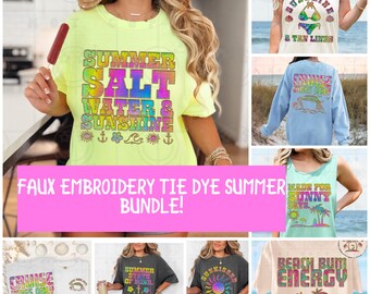 Sommar PNG-designpaket | Tie dye, fuskbroderi, färgglada neonfärger sommarrosa limegrön blå lila, kryssning hav sjö flod, båt