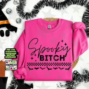 Perra espeluznante PNG con estampado a cuadros, murciélagos, diseño sarcástico de Halloween, temporada espeluznante PNG