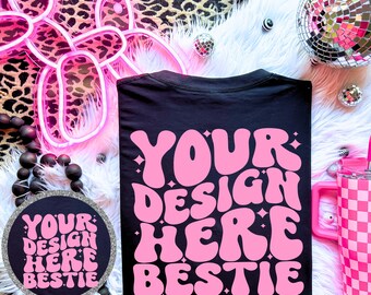 Comfort Colors Mockup, CC1717 Black, back of shirt with front accent, retro checkered print, digital download