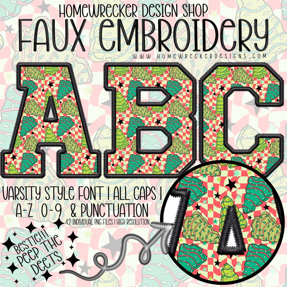 Groovy Christmas Alpha, Faux Embroidery Christmas Alpha, Varsity Letter