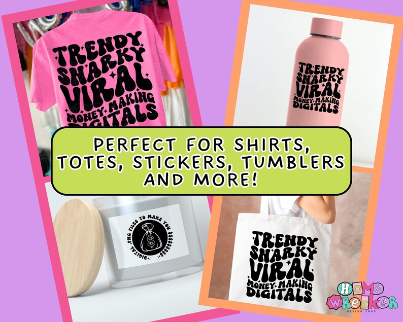 three different t - shirts with the words perfect for shirts, totes, stick