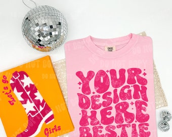 Mockup T-shirt Comfort Colors, CC1717 Blossom, western discobal, gevouwen vilt, digitale mock-up