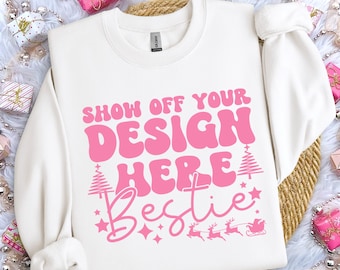 Christmas mock up, Gildan sweatshirt, g18000, white