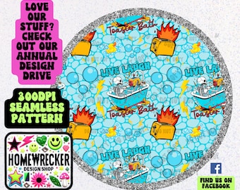 Live Laugh Toaster Bath Seamless Pattern, Seamless file, Seamless design for printing, 300 dpi PNG Download