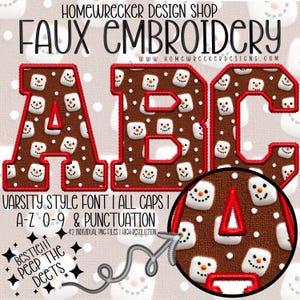 Boneco de neve com chocolate quente e marshmallow Alpha, Natal com bordado falso Alpha, Estilo de letras universitário Alpha, Clipart, Crie seus próprios designs, Digital