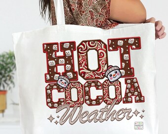 Hot Cocoa PNG Hot Cocoa Weather, Peppermint, Hot Cocoa and Marshmallows Tshirt Design PNG Faux Embroidery