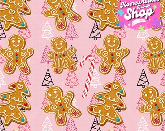 Patrón sin costuras navideño, galleta de jengibre, galleta navideña, bastón de caramelo, archivo sin costuras, patrón sin costuras, patrón de impresión de tela, PNG