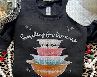 Searching for Treasure Dishes Stacked Multicolor Bowls | Faux Embroidery PNG Digital Download