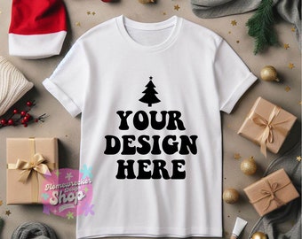 bella 3001 Weihnachten, Gildan Softstyle, weißes T-Shirt ohne Marke, Weihnachtsmockup, digitales Mockup