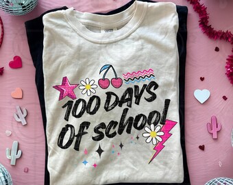 100 Days of School PNG | Retro Cute 100th Day Shirt Design | Trendy School Icons PNG | Student Teacher Sublimation