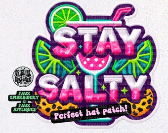 Summer PNG, patch, trucker hat patches, hat patches, faux hat patch, patches for hats, faux embroidery patch,  salty png, margarita png