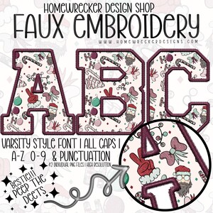 Alfa de Natal, Alfa de Natal com bordado falso, Alfa de estilo universitário, Clipart, Crie seus próprios designs, Alfabeto, Natal PNG