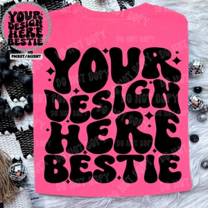 Comfort Colors Tshirt Mockup, CC1717 neon pink, folded back of shirt with front pocket accent, digital mock up