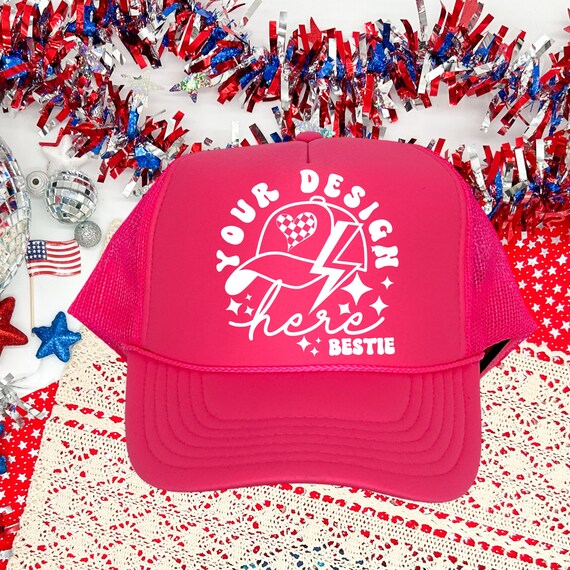 Otto Trucker Hat Mockup: Neon Pink, July 4 Hat Mock Up  display picture 2