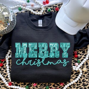 Merry Christmas PNG Faux Embroidery Faux Sequins digital Design Christmas PNG Holiday T-shirt Design Holiday Digital Download