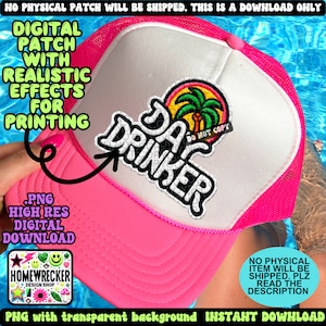 Day Drinker digital patch, faux embroidery, Summer, PNG digital download