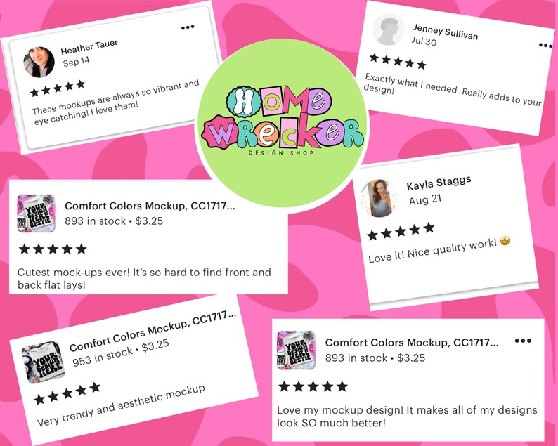 a pink background with a bunch of stickers on it