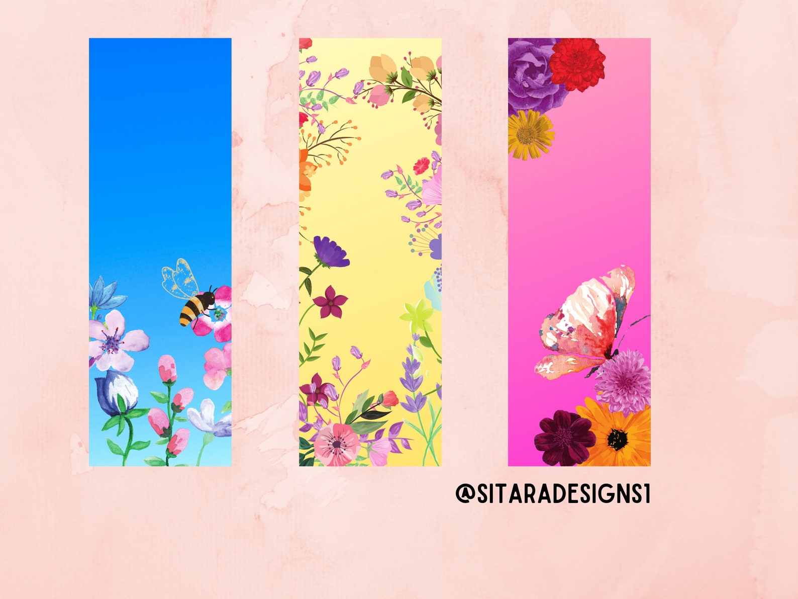 Printable Garden Bookmarks Digital Bookmarks Floral Design | Etsy