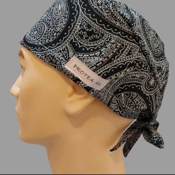 Mens / Unisex Surgical Scrub Hat. Paisley 100% cotton. Theatre doctors, nurses, vets scrub cap. Tie back to adjust fit. Handmade Australia