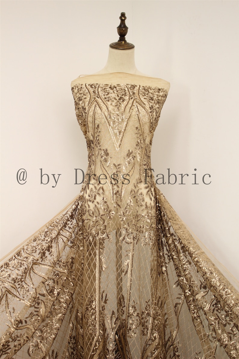 4 Colors Luxurious Bridal Lace Fabric Couture Fabric Lace for Wedding Dress Sequins Lace With Soft Mesh Lace Fabric Width 51 By the yard