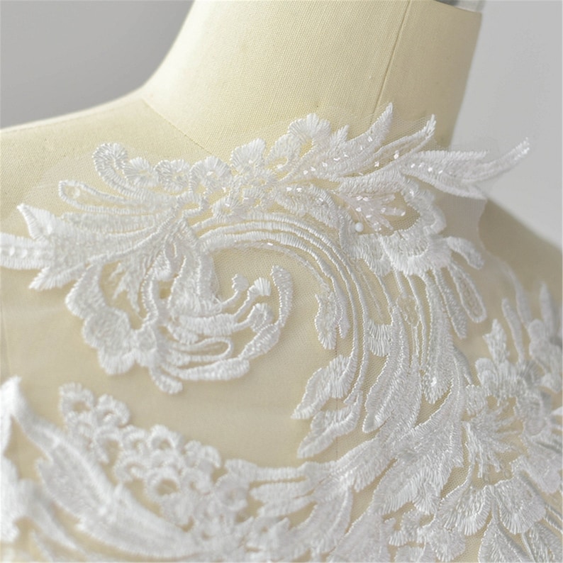 Bridal Bodice Lace Embroidery Tulle Lace Applique By The Piece Luxury Sequin Lace Applique Wedding Dress Patch