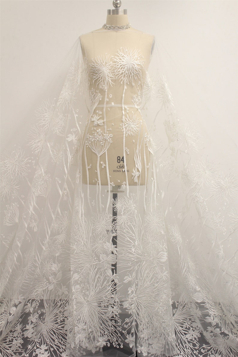 Embroidery Tulle Lace Fabric Transparent Sequin Lace Soft Wedding Dress Lace Fabric By The Yard Floral Lace Fabric