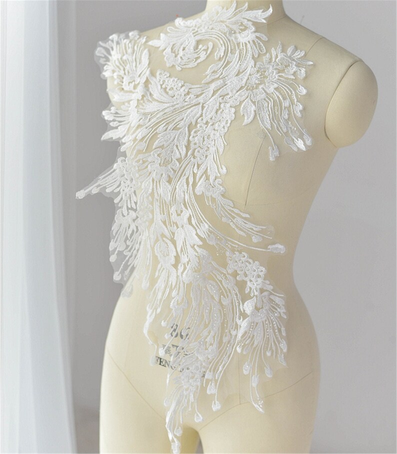 Bridal Bodice Lace Embroidery Tulle Lace Applique By The Piece Luxury Sequin Lace Applique Wedding Dress Patch