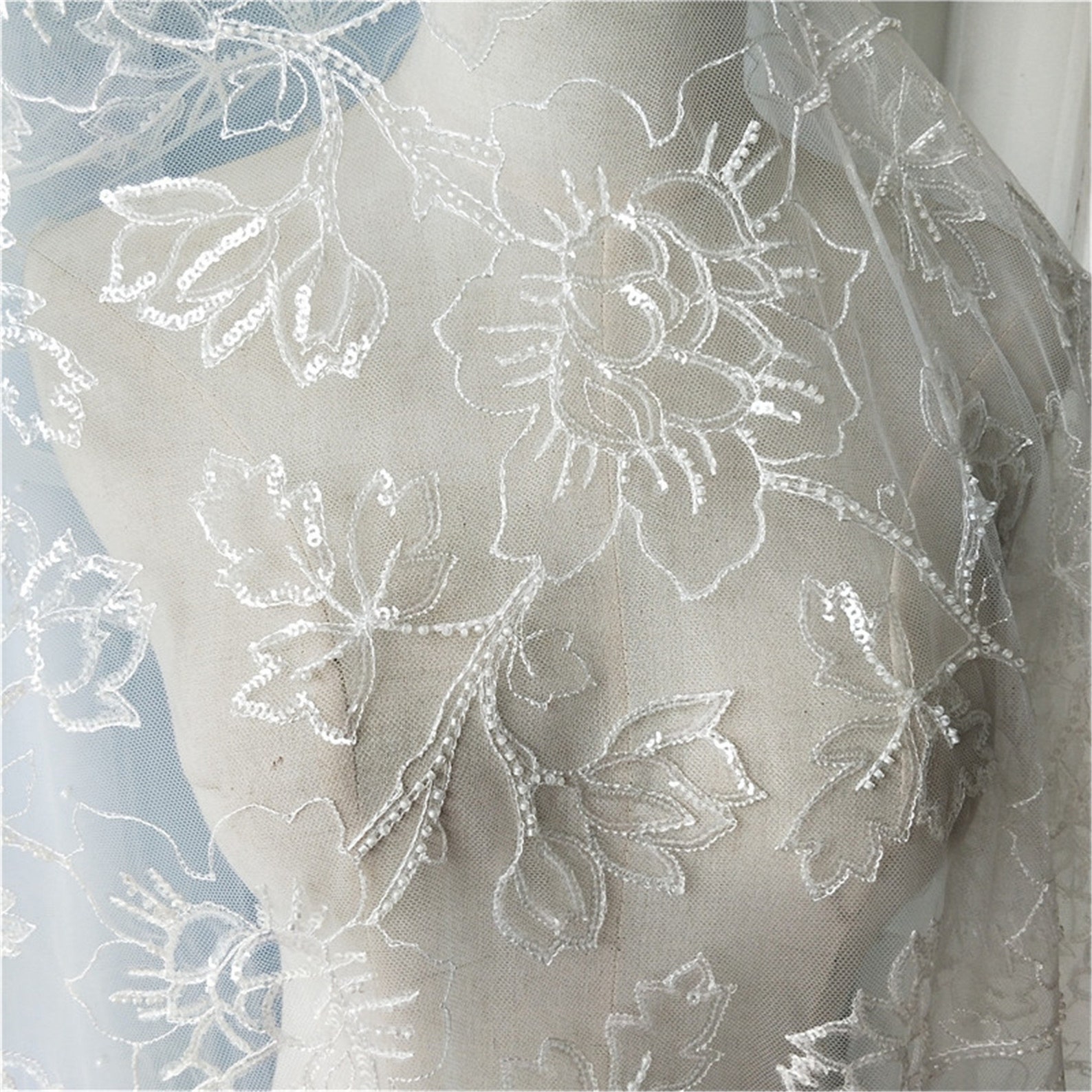 Beaded Lace Fabric for Bridal Veil Wedding Dress Fabric Etsy