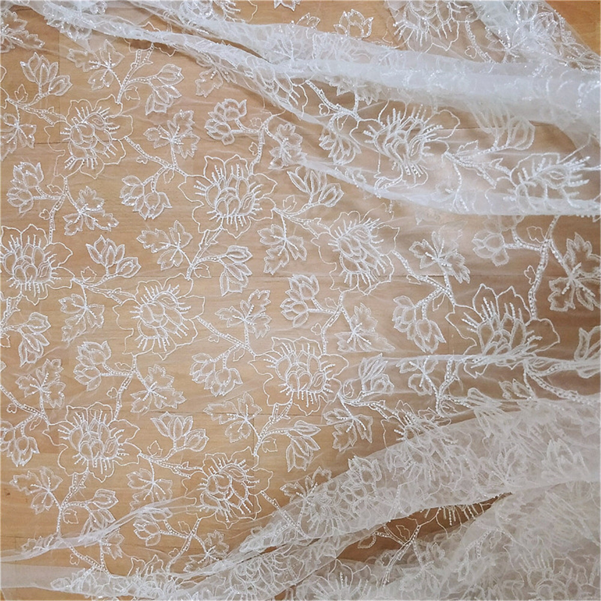 Beaded Lace Fabric for Bridal Veil Wedding Dress Fabric Etsy