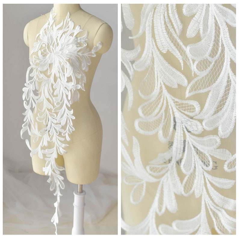 Exquisite Embroidery Lace Applique for Wedding Dress Bridal Bodice Lace,Super Large Lace Patch,Tulle Embroidered Lace Applique By The Piece