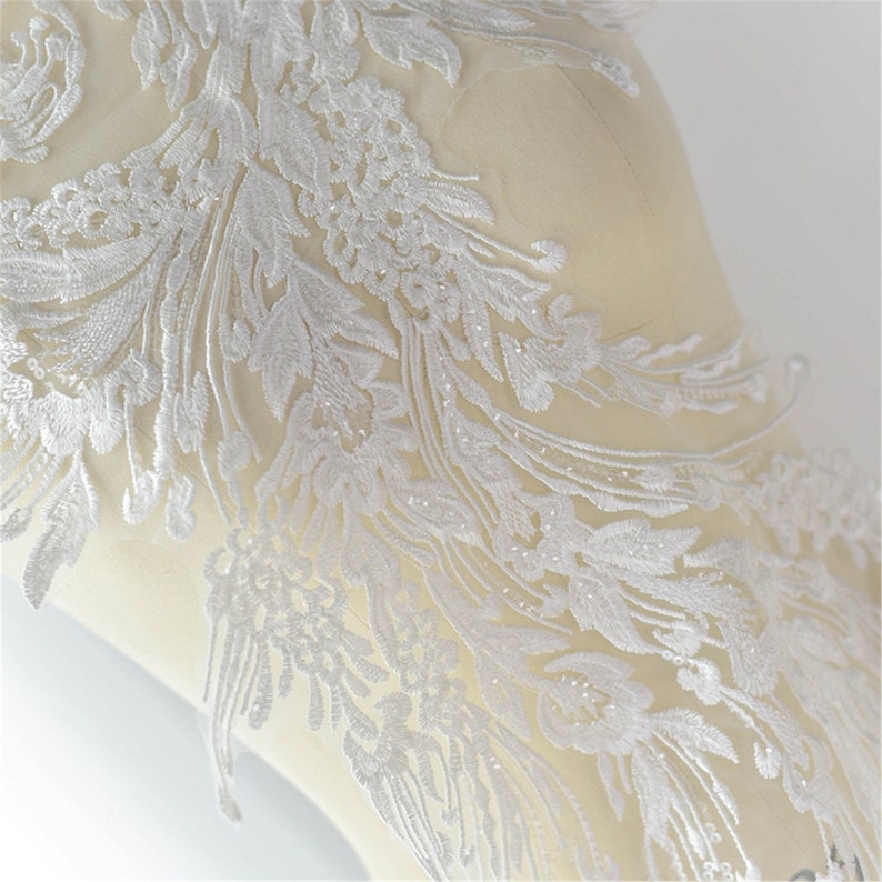 Bridal Bodice Lace Embroidery Tulle Lace Applique By The Piece Luxury Sequin Lace Applique Wedding Dress Patch