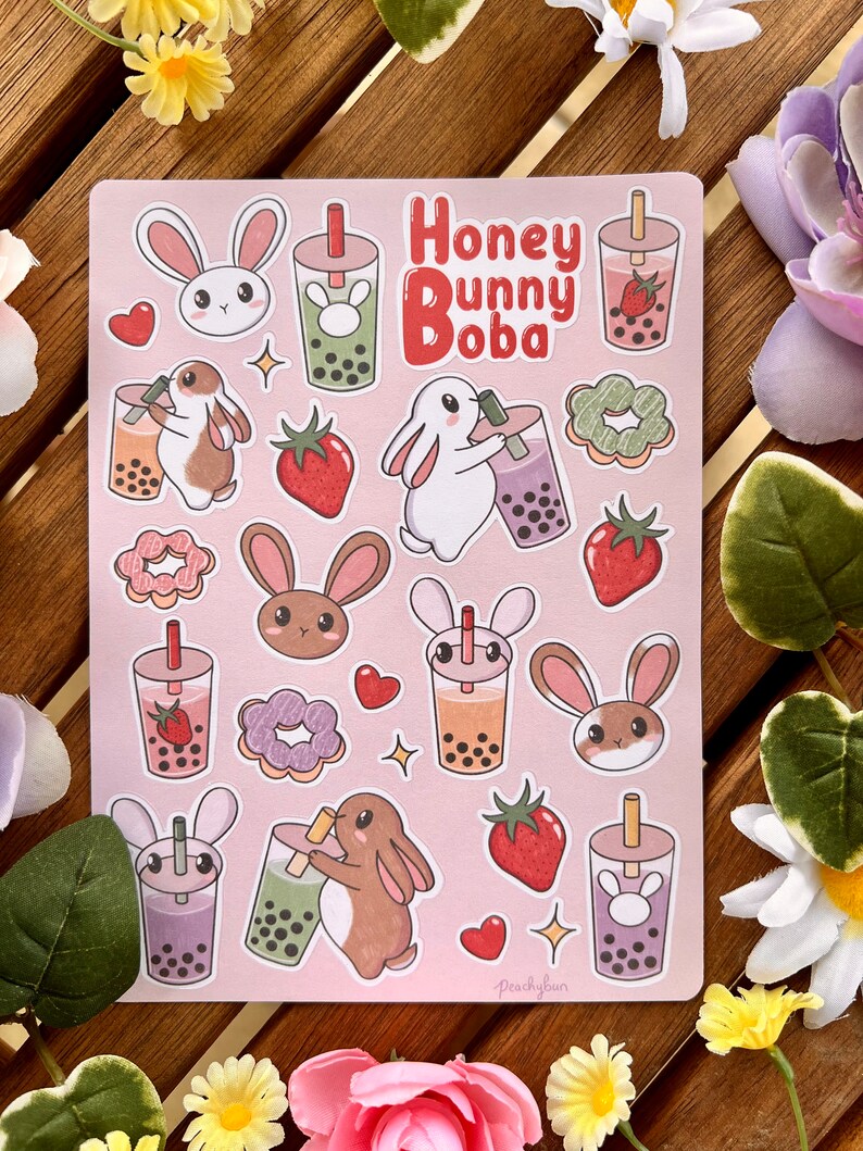 Boba Bunnies Sticker Sheet - Etsy