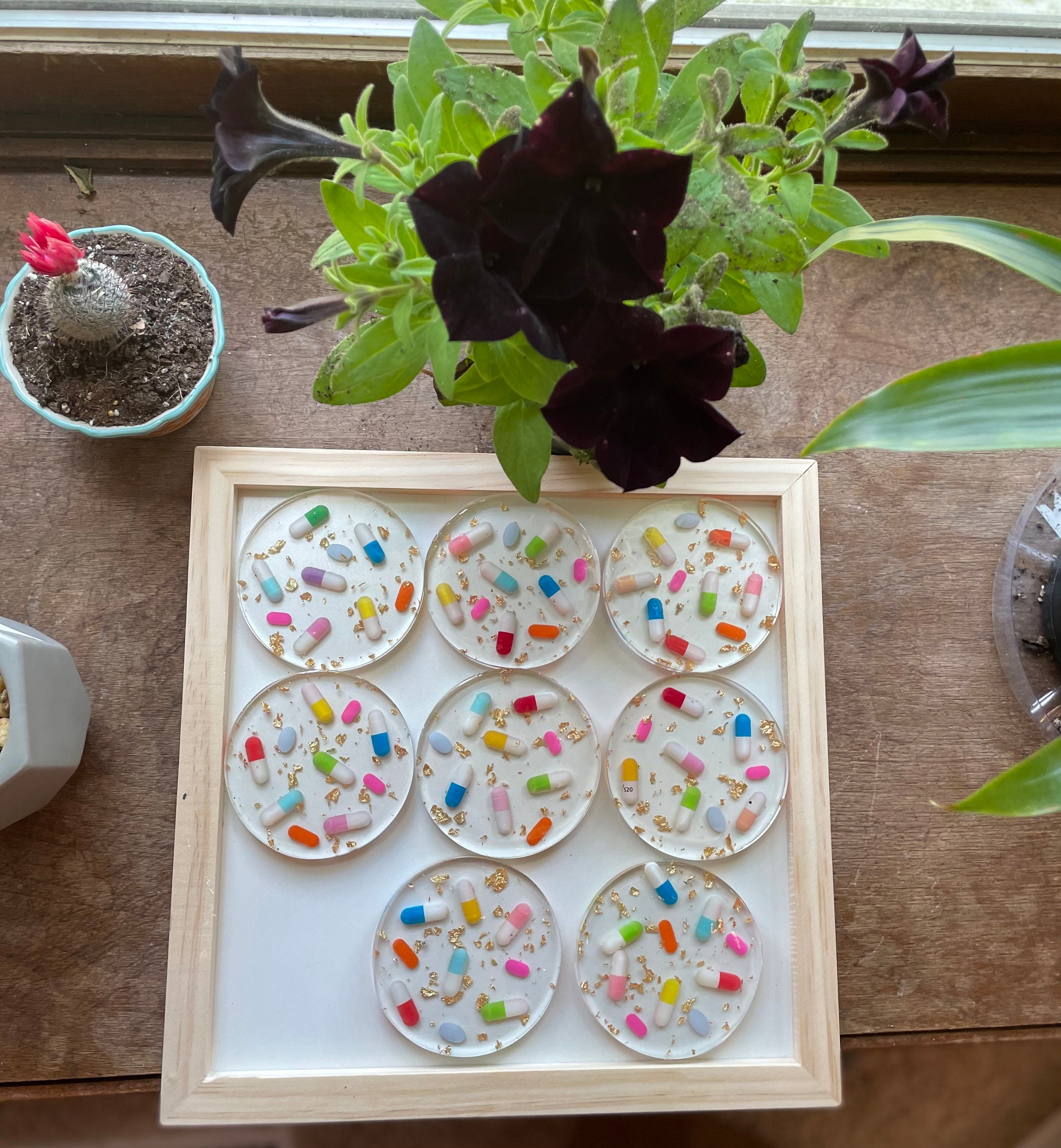 Pill Resin Coaster Set Etsy