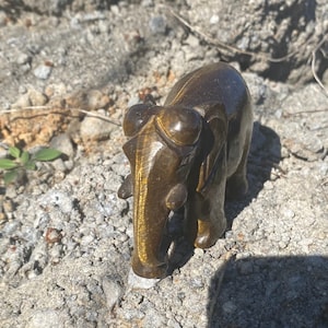 Tiger Eye Elephant Stone 2.3 inch Figurine, Elephant Gemstone - 232 GMs