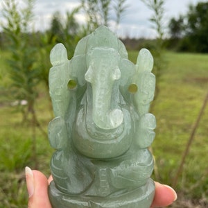Green Aventurine Ganesha Statue , Gemstone Statue , Semi Precious , Hand carved Ganesha - 347 GMs