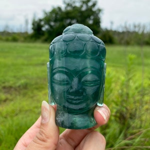 Green Fluorite Buddha Head Figurine / Meditation, Feng Shui Home Decor/ Buddhist/ Spiritual/ Energy/ Buddha Head/Buddhist Face 320 GMs