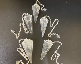 Crystal Quartz 6 Facet Gemstone Pendulum / Healing Dowsing Energy Balancing