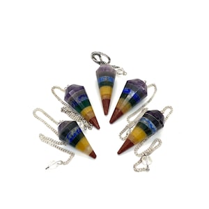 7 Chakra Bonded 12 Facet Gemstone Pendulum / Healing Dowsing Energy Balancing