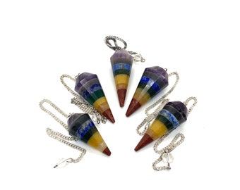 7 Chakra Bonded 12 Facettes Gemstone Pendulum / Guérison Radiesthésie Équilibrage de l’énergie