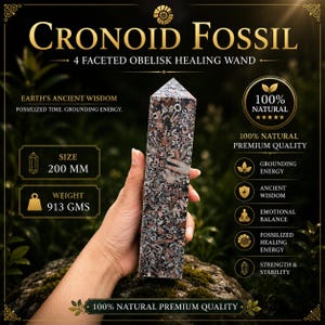 Natural Crinoid Fossil 4 Faceted Obelisk Healing Wand | Genuine Fossil Crystal Point | Reiki Crystal | Spiritual Home Decor | Fossil Gift image 1